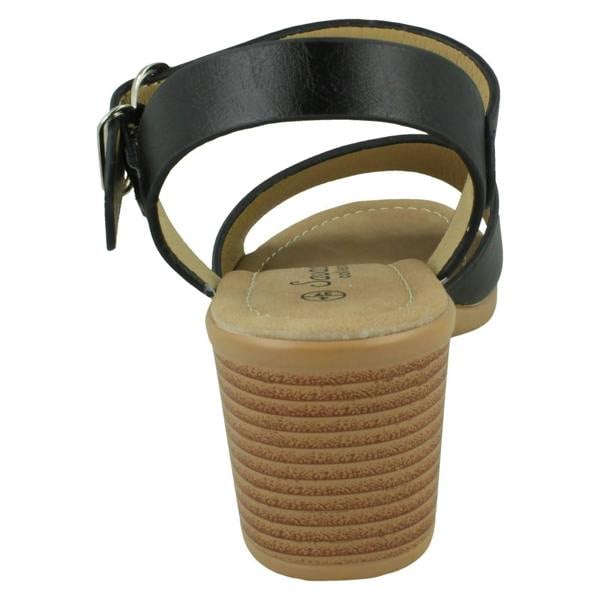 Savannah Ladies Savannah Mid Stack Heel Mule Sandal with Buckle Ankle Strap F12079