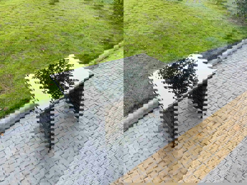 Fimous Rattan Garden Furniture Dining Set 6-seater Patio Black Glass Table Chairs Outdoor Dark Grey Mixed