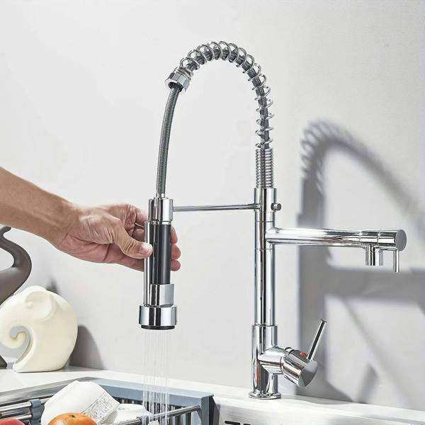 Dyzi Dual Spout Kitchen Tap Pull down Spray Head Faucet High-Pressure