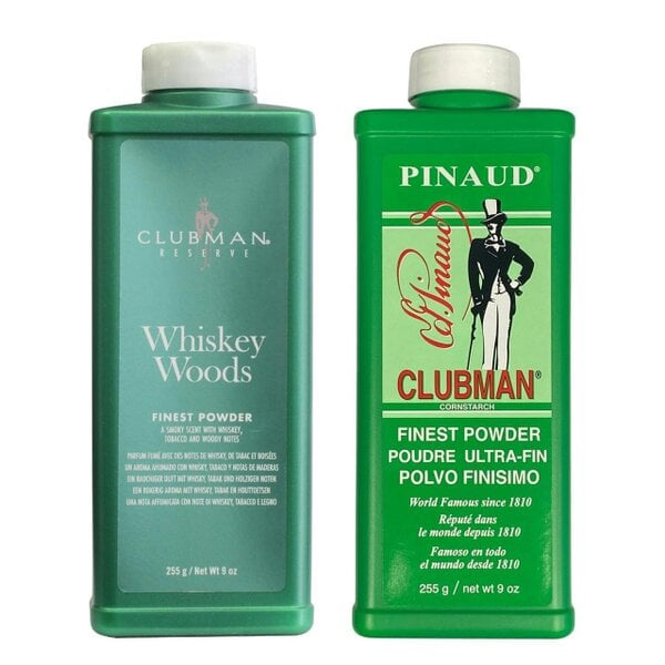 Clubman Pinaud Finest Powder Talc + Whiskey Woods Finest Powder Talc 255g