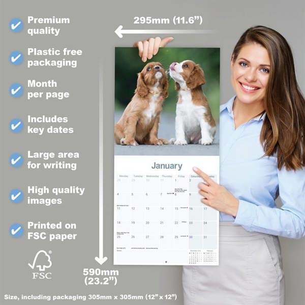 Cavalier King Charles Spaniel Calendar 2027, Wall Calendars, Month To View, Dogs, Gift