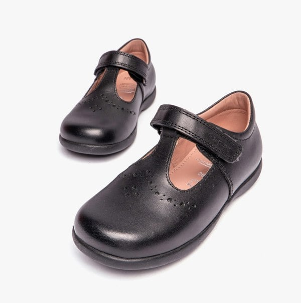 GEOX NAIMARA G B Girls Leather Touch Fasten School Shoes Black