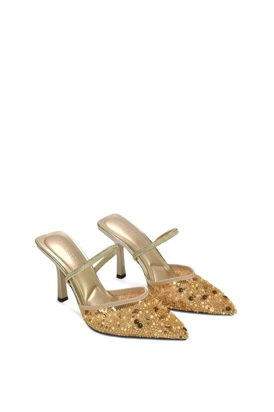 XY LONDON Slingback Stiletto High Heel Rhinestone Embellished Court Shoes
