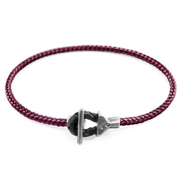 Anchor & Crew Aubergine Purple Cullen Silver and Rope Bracelet