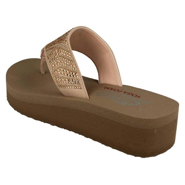 Skechers Ladies Skechers Toe Post Platform Wedge Sandals Stone Candy 31614