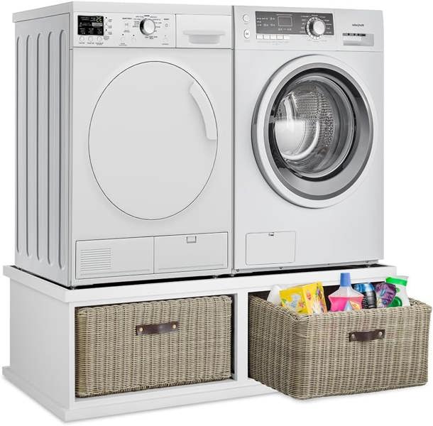 Statement Furniture Tetbury Washing Machine and Dryer Stand, Double Appliance Pedestal with Storage