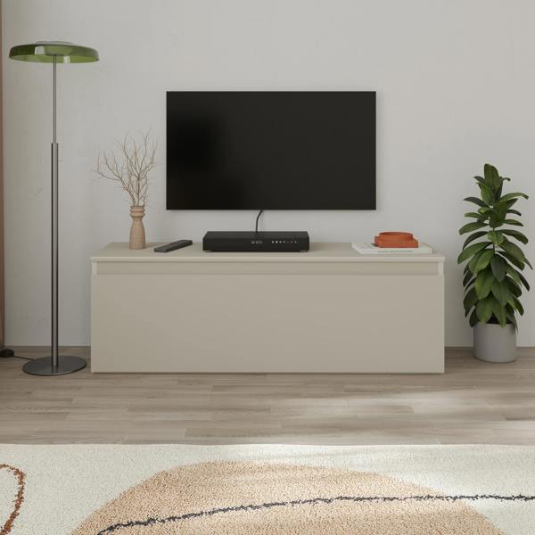 Decortie Modern TV Stand Unit 120cm with Soft-Close Drop-Down Door Non-handle Design & Storage Space, Living Room