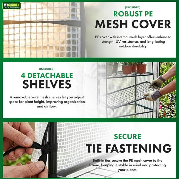 My Garden Outdoor Living My Garden Greenhouse 3 & 4 Tier with Shelving & PE Mesh Cover with Zip Closure-Free Standing Greenhouse Shelves & Steel Frame