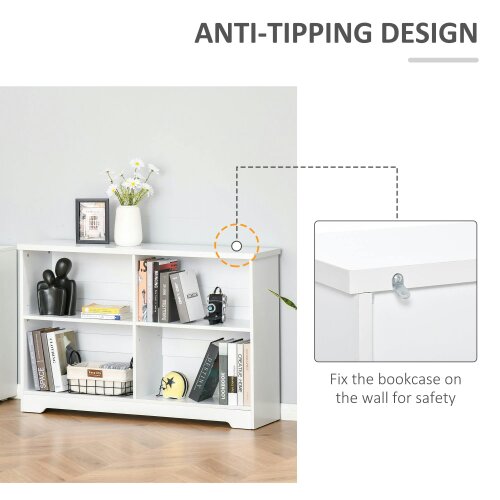 Wyld Haus Sorano Wood White 2 Tier Cube Bookcase With 4 OFauxn Compartments 118 x 29 x 76cm