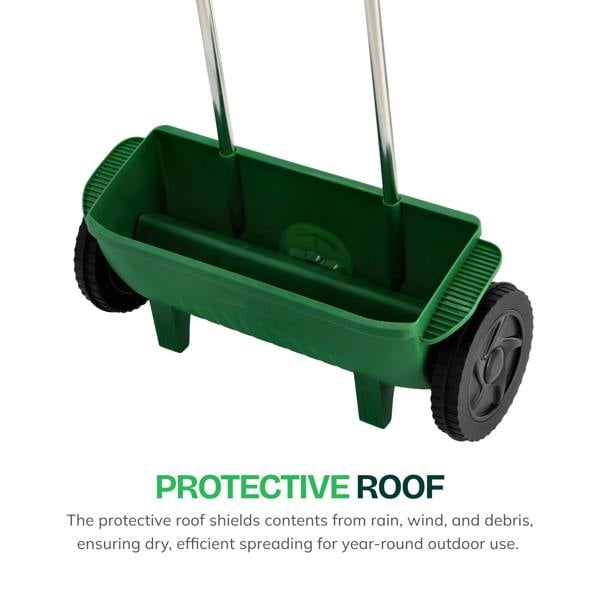 My Garden Outdoor Living My Garden Lawn Spreader 12 Litre Rotary Seed Grit Salt Spreader with Protective Roof & 110CM Long Handle Grass Spreader