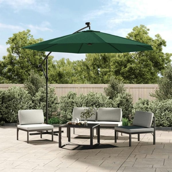 Berkfield Hanging Parasol with LED Lighting 300 cm Green Metal Pole