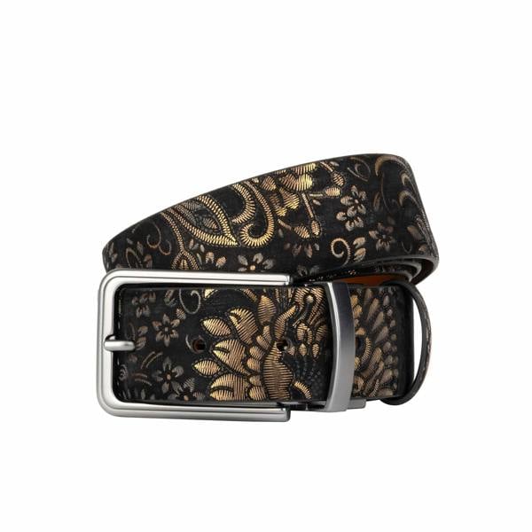 Embassy London Reverse - Black & Gold Tan - Men's Leather Belt with gunmetal hardware