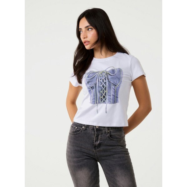 Pink Vanilla Diamante Lace Up Corset T-shirt