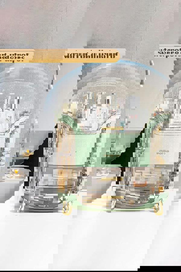 Living and Home Large Capacity Cosmetic Storage Box With 2 Layers Of Storage Boxes & Transparent Lid - Green