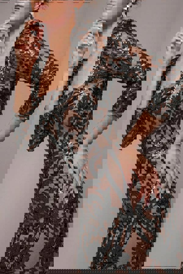 Square Neck Scalloped Lace Maxi - Black DR4016