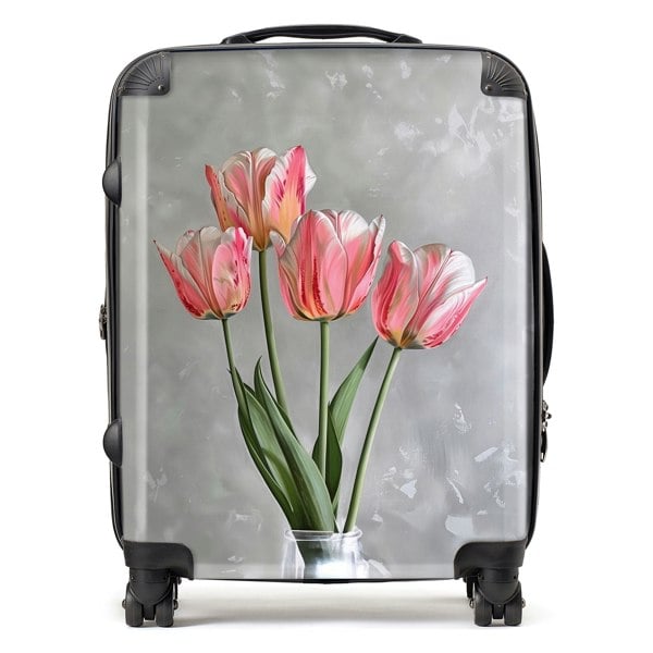 Warren Reed Painted Pink Tulips Suitcase