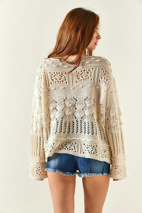 Hoxton Gal Mini Pom-Pom Openwork Cotton Knit Blouse