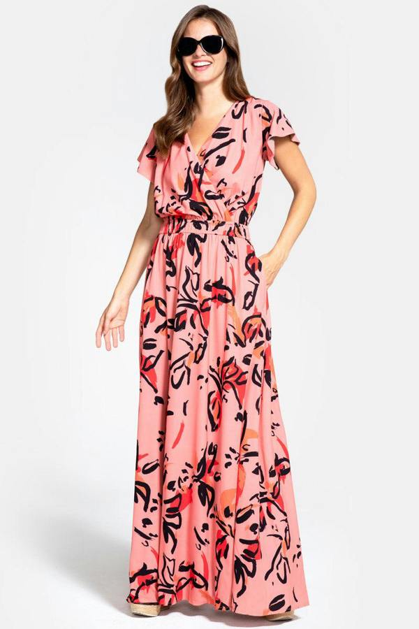 HotSquash Mock Wrap Chiffon Maxi Dress