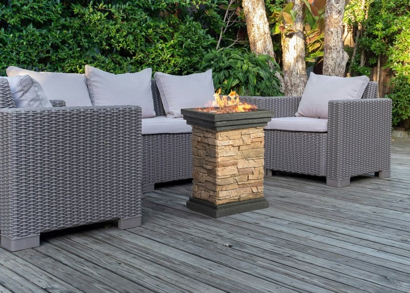 MDA Designs Makara Hand-crafted Stone Fire Column Garden and Patio Smoke-Free Gas Fire Pit Outdoor Heater