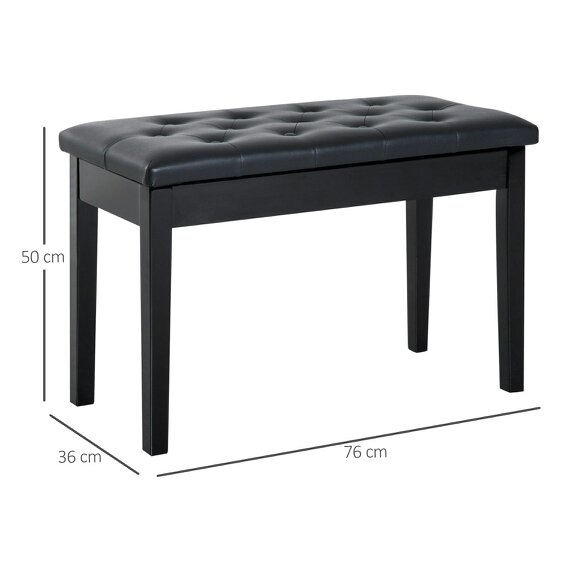 Wyld Haus Milara Faux Leather Black Upholstered Piano Bench With Storage Compartment Diamond Tufted Lid
