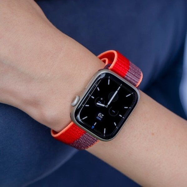 The Colourful Aura Apple Iwatch Watch Dual Colour Nylon Strap Band For Series 7 6 5 4 3 2 & SE - Purple Orange