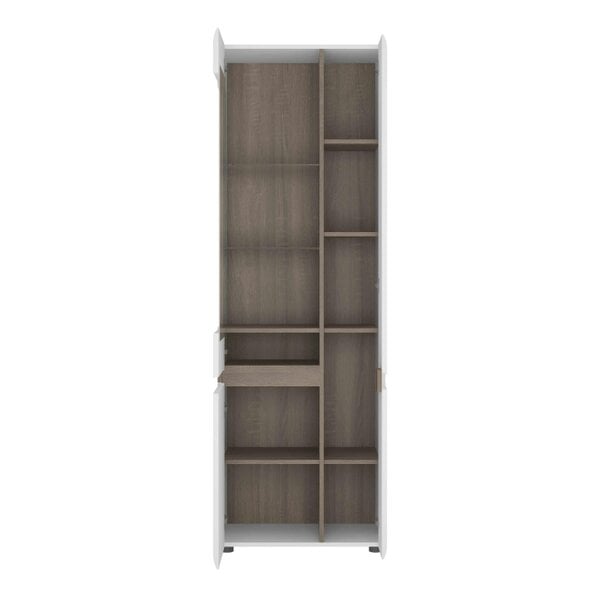 Wyld Haus Foxwhisk Tall Glazed Narrow Display Unit White and Truffle Oak Wood Right Hand