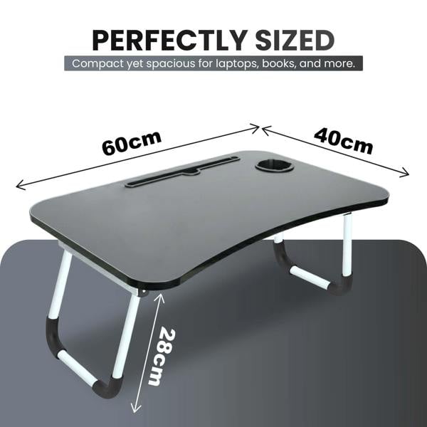LKH HOME COLLECTION Foldable Laptop Table with Tablet Holding Slot - 60×40×28 cm Portable Bed Tray with Drink Holder, for Bed, Sofa & Desk