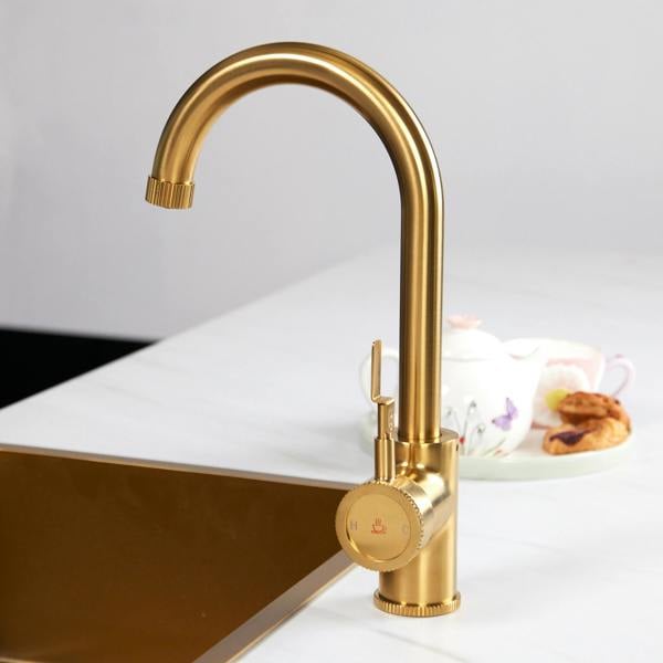 Flode kraft Solo | Industrial Style Single Lever 3 in 1 Instant Boiling Tap | Brushed Gold Finish