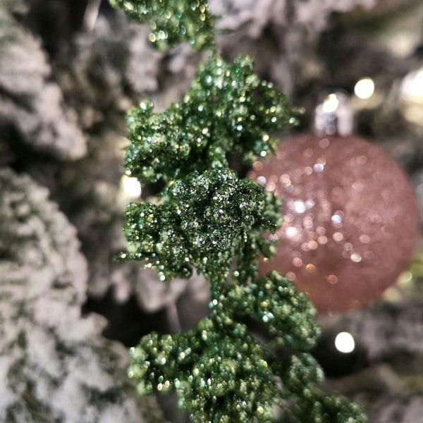 Samuel Alexander 96cm Green Glitter Frosted Mini Leaf Wispy Christmas Stem Decoration
