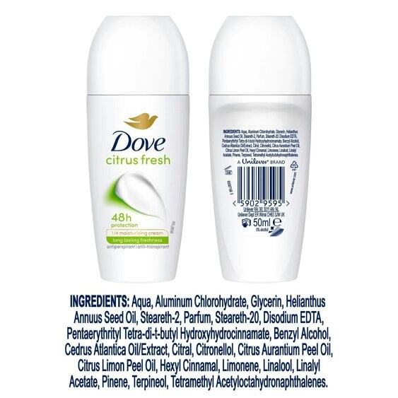 Dove Citrus Fresh Anti-Perspirant Roll On 50 ml, 48H Sweat & Odour Protection