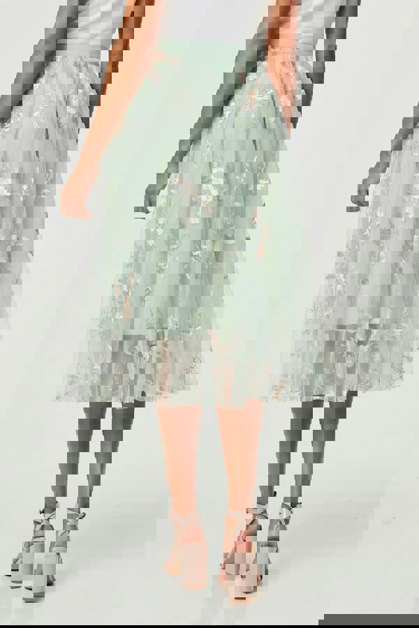 Sage | Floral Texture Semi Sheer Midi Skirt
