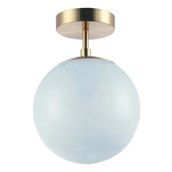 Modern Snowflake Glass Globe Bathroom Ceiling Light in Antique Brass Image 1