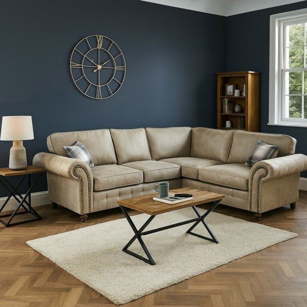 Furnishings For Less Oakland Marble Leather 4 Seater Corner Sofa