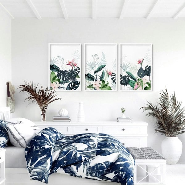 Wall painting for living room | Set of 3 Tropical wall art