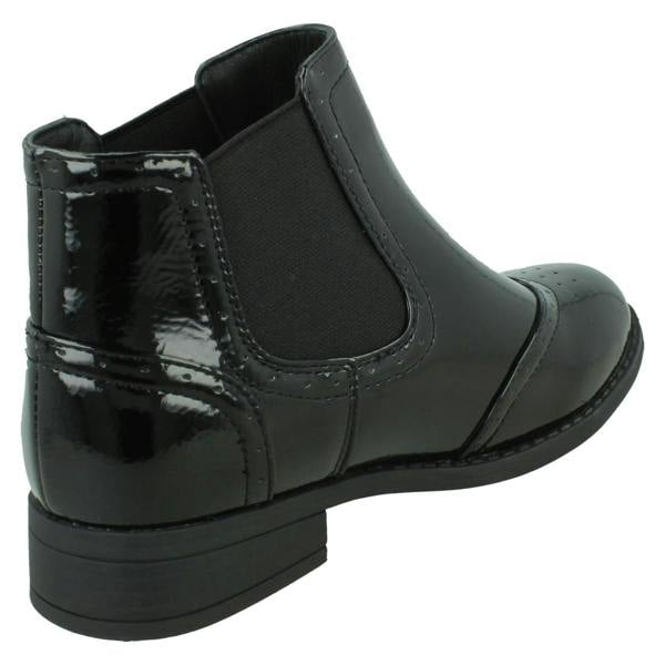 Spot On Ladies Spot On Low Heel Crinkle Patent Ankle Boots F51203