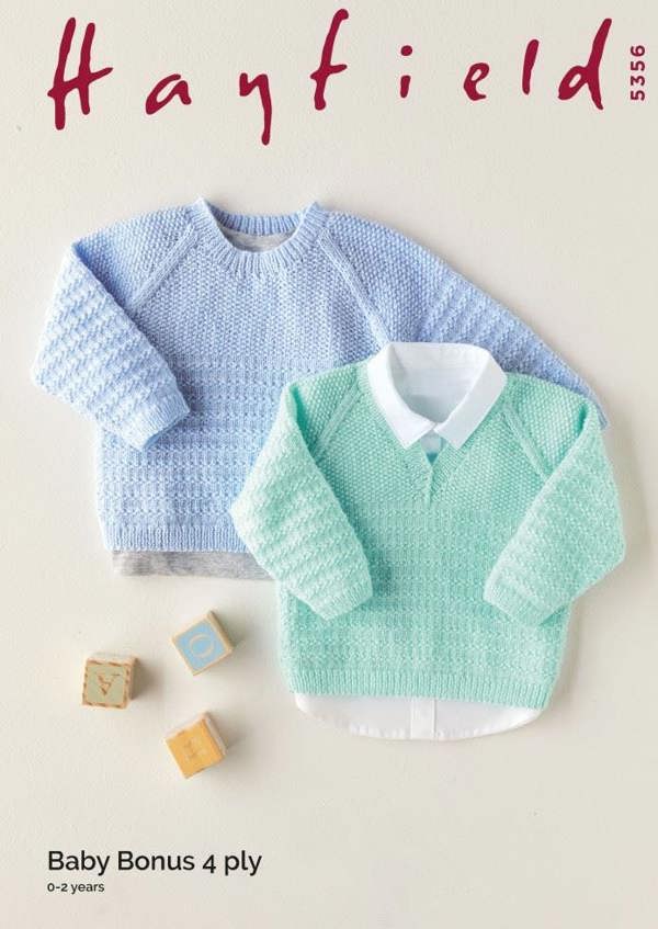 Hayfield Baby Bonus 4 Ply Knitting Pattern 5356, Sweaters for Baby, 0 - 2 Years