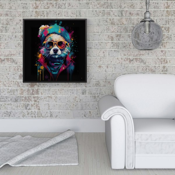 Warren Reed Multi Coloured Splash Art Dog Framed Canvas