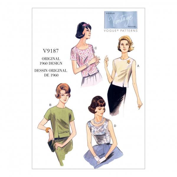 Vogue Sewing Pattern 9187, Tops, Vintage Style for Women, A5 (6-8-10-12-14) - Easy