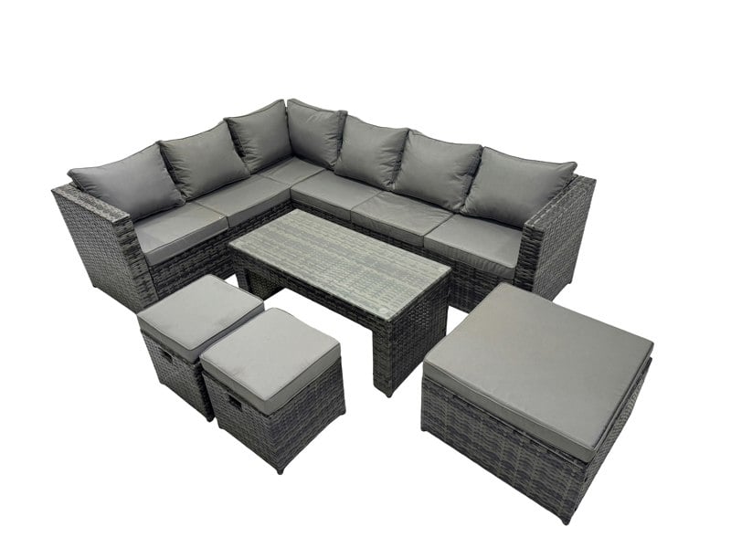 Fimous 6 Pieces Outdoor PE Rattan Garden Furniture Corner Sofa Set with Cushions 3 Footstools Dark Grey Mixed