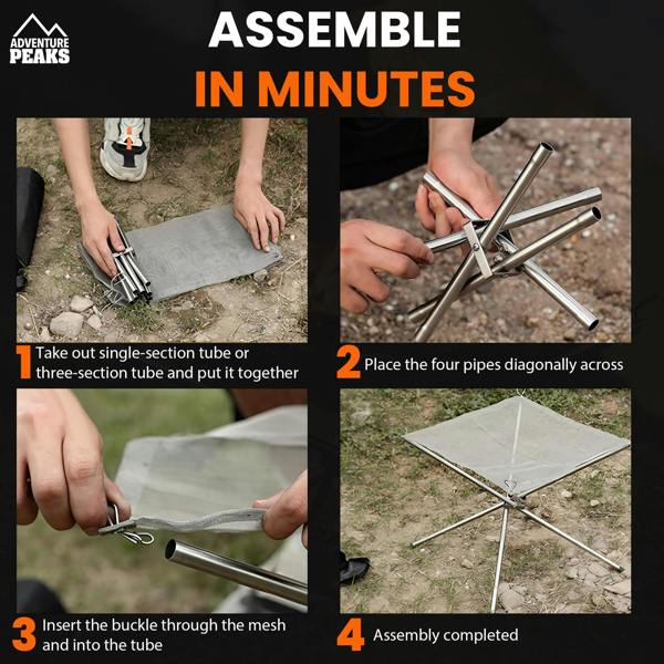 ADVENTURE PEAKS Portable Fire Pit for Camping with Heat Resistant Gloves & Storage Bag - Collapsible Fire Pit Stainless Steel Foldable Mesh