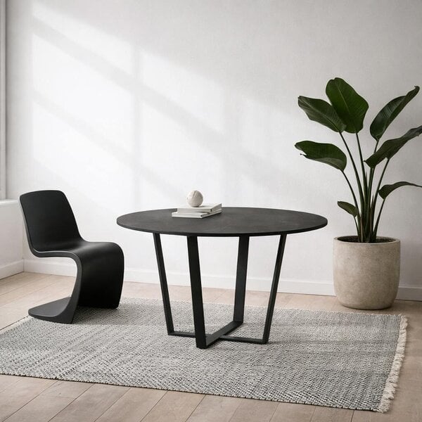 Wyld Haus Stovring Black Marble Effect Round Dining Table Black Legs