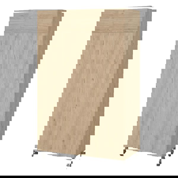 Furniture To Go Uppsala Open Mobile Wardrobe Unit in Jackson Hickory Oak with a Beige Textile Curtain on Wheels