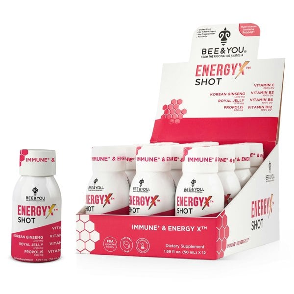 BEE&YOU Energy-X Royal Jelly Red Ginseng Propolis Raw Honey Shots for Adult x12