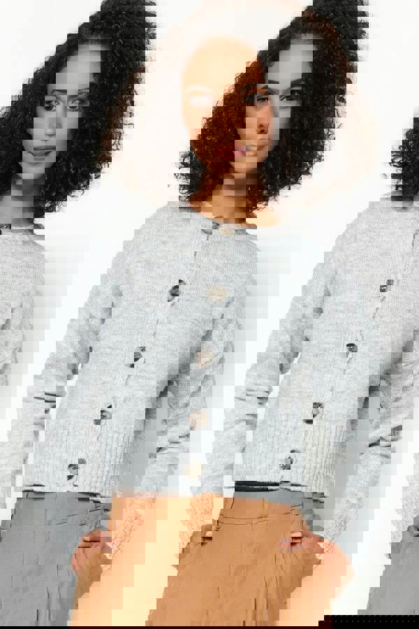 WOVCOR Crop Soft Textured Buttoned Knit Cardigan