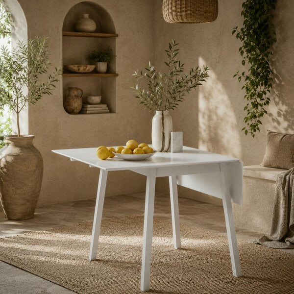 Wyld Haus Hopato Solid Wood White Folding Drop Leaf Dining Table Seating 2 To 4