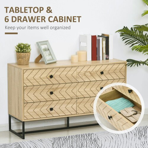 Wyld Haus Niel Wooden Natural Chevron 6 Drawer Chest With Zigzag Black Metal Legs
