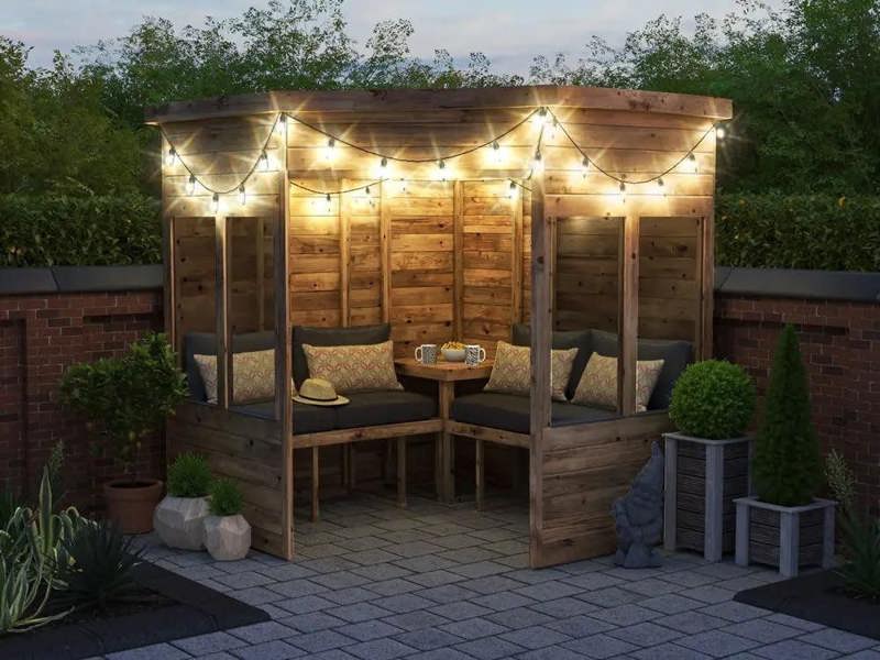 Dunster House Corner Garden Arbour with Glazed Panels, W2.1m x D2.1m / W7' x D7', Pressure Treated, Apocallipo