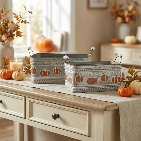 Garden Greatness Decorative Pumpkin Metal Troughs Set