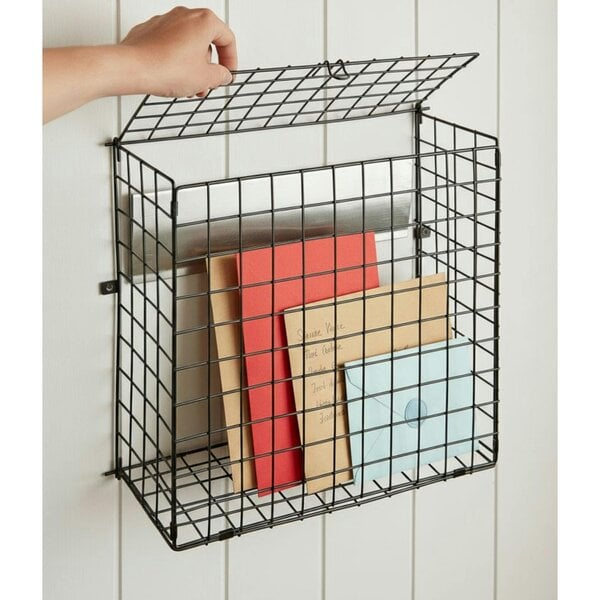 Dyzi Metal Letter Cage Door Mounted Mail Catcher with Flip-Up Lid