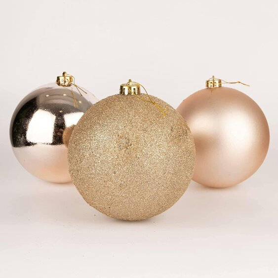 Shatchi 15cm Christmas Baubles Shatterproof Champagne Gold Set of 3 Hanging Tree Decorations